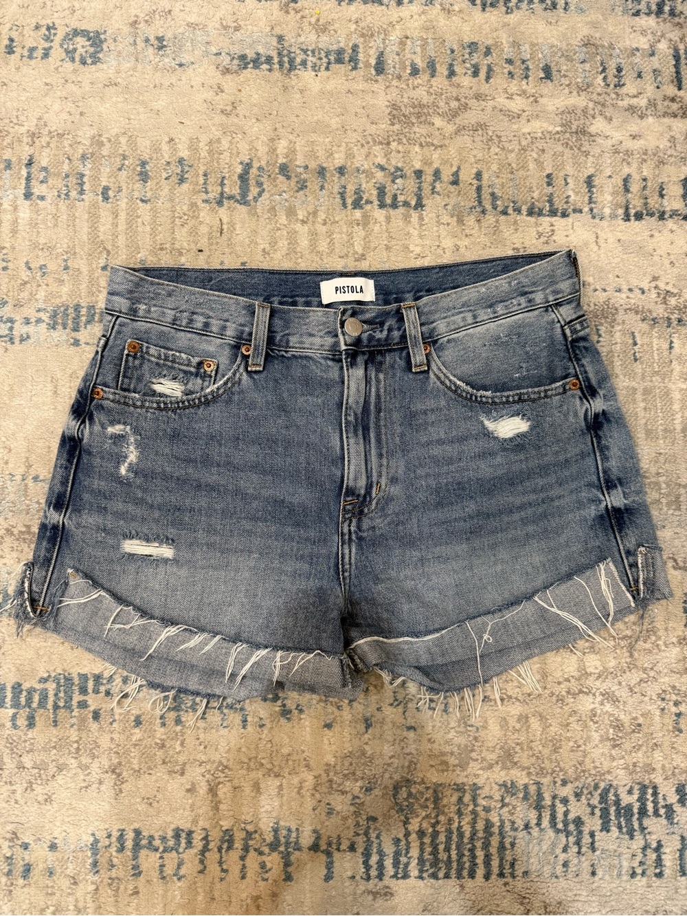 pistola faded blue distressed cutoff denim shorts